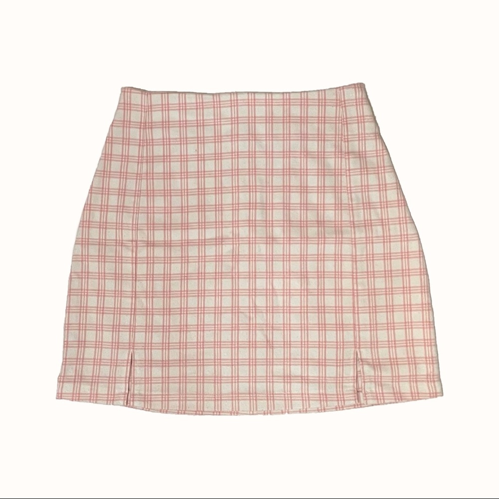 brandy melville pink and white checkered cara skirt